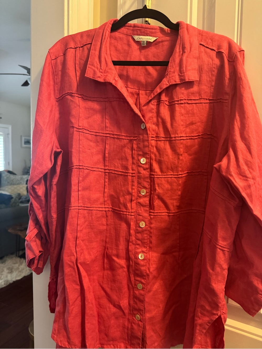 John Mark Coral-Linen Button Shirt